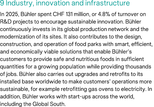 9 Industry, innovation and infrastructure In 2025, B hler spent CHF 131 million, or 4.8% of turnover on R&D projects ...