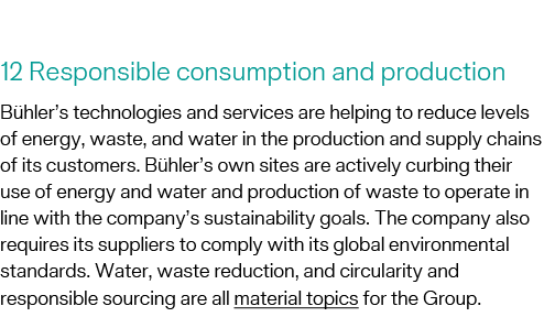 12 Responsible consumption and production B hler’s technologies and services are helping to reduce levels of energy, ...
