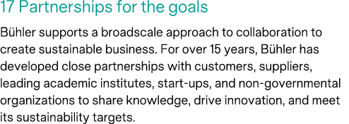 17 Partnerships for the goals B hler supports a broadscale approach to collaboration to create sustainable business. ...
